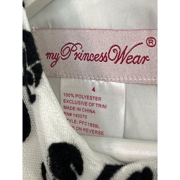 Girls Size 4 Floral Party Dress White Black Velvet Bow Sleeveless Fit & Flare - Picture 3 of 10